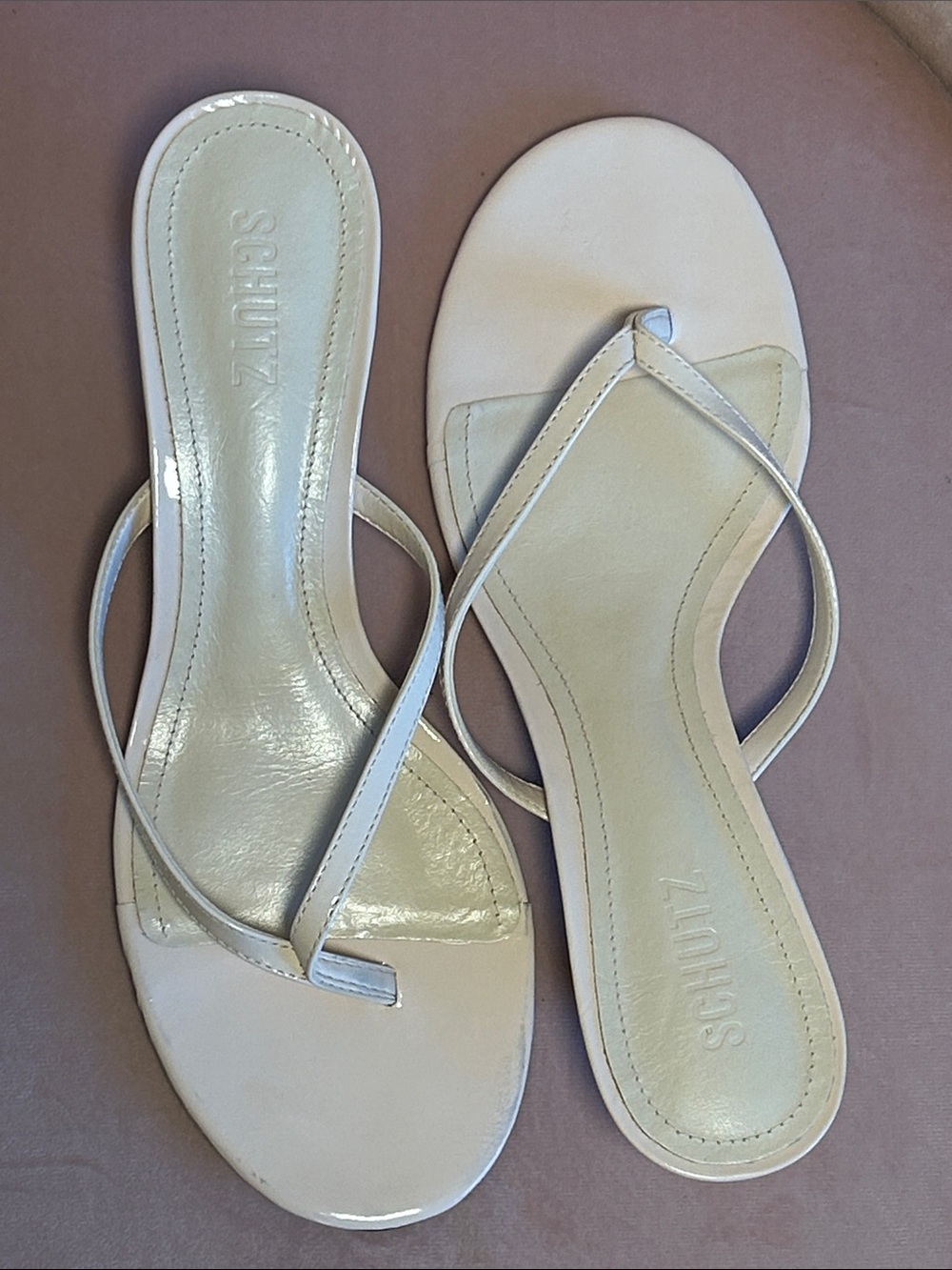 SCHUTZ CAROLYN 50MM LEATHER KITTEN-HEEL THONG SANDALS VERY LIGHT PINK SIZE 9.5 - Picture 11 of 15